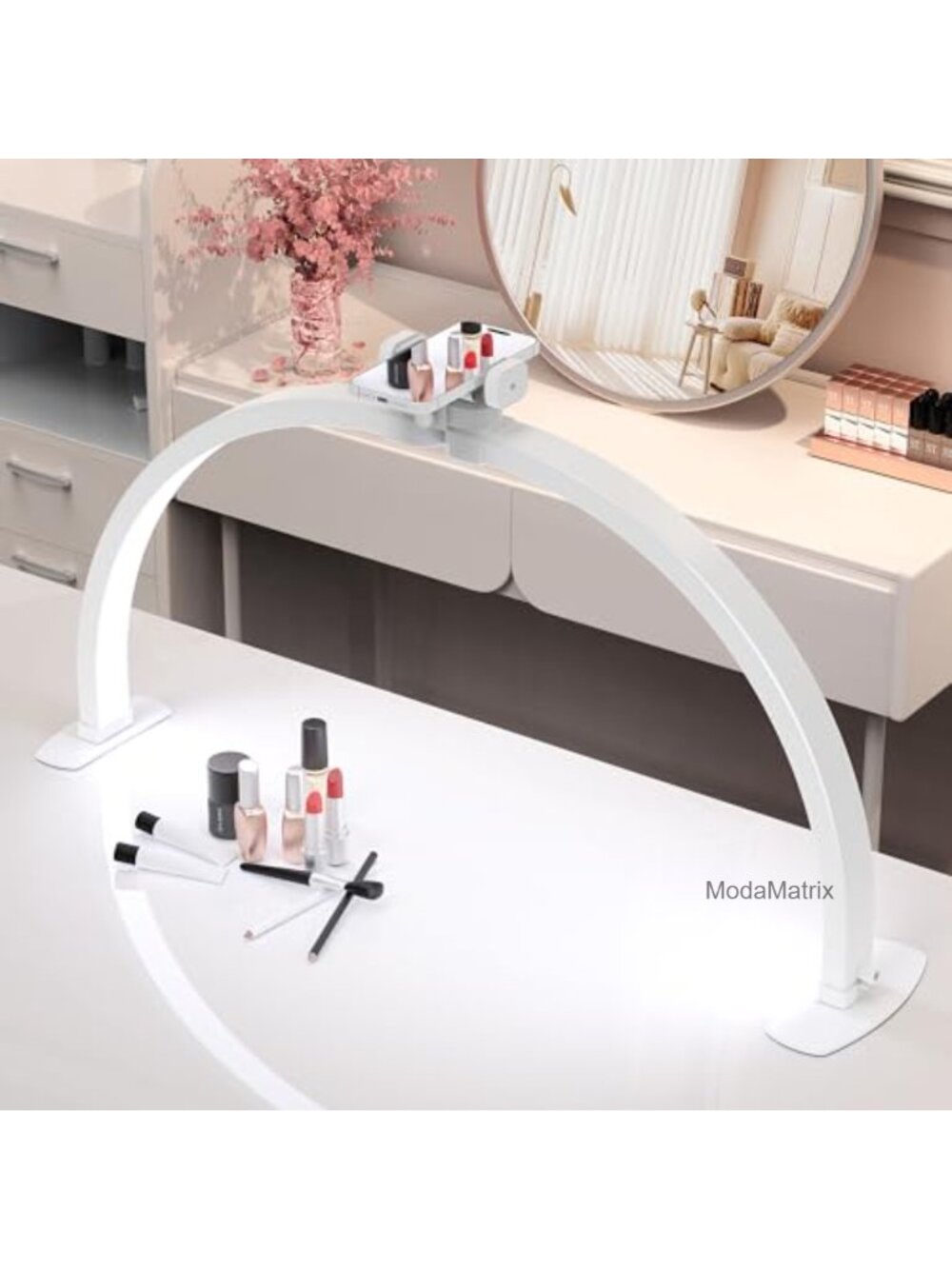 Foldable Half Moon LED Nail Desk Light with Phone Stand, 3 Color Temp, 10
